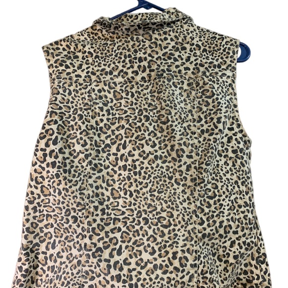 Eat 1948 Denim Size Medium Leopard Print Sleeveless Jean Jacket , 4 pockets - Picture 6 of 7